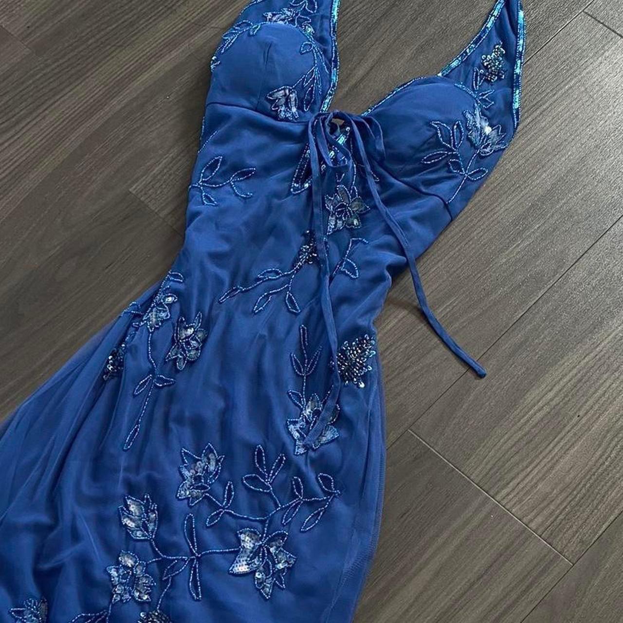 Vintage Halter Mermaid Long Prom Dresses, Beaded Chiffon Blue Formal Dresses ED04481