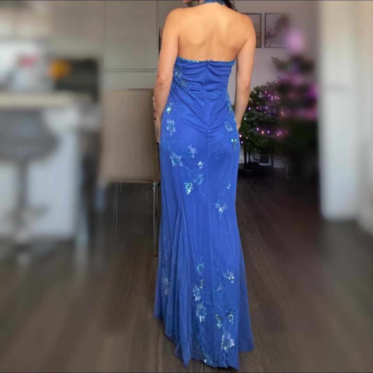 Vintage Halter Mermaid Long Prom Dresses, Beaded Chiffon Blue Formal Dresses ED04481