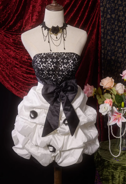 Vintage Strapless Ball Gown Lace Birthday Dresses Taffeta White Hoco Dresses ED04487