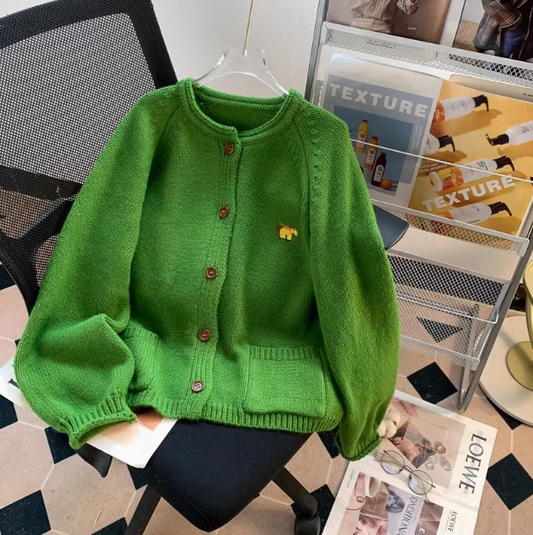 Vintage Bestickter Rundhalspullover mit lockerem Cardigan ED0448
