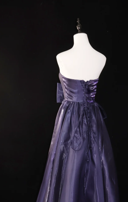 Elegant Strapless A-Line Prom Dresses, Dark Purple Long Formal Dresses ED04491