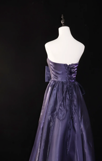 Elegant Strapless A-Line Prom Dresses, Dark Purple Long Formal Dresses ED04491
