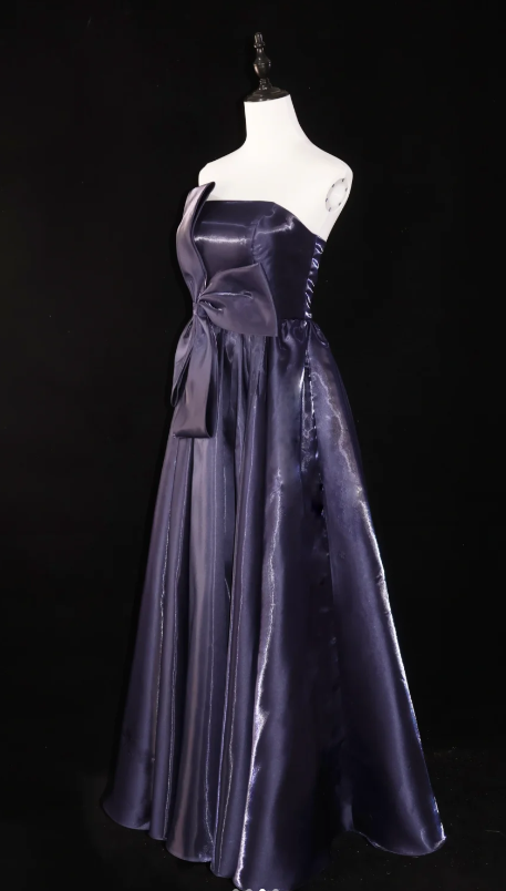 Elegant Strapless A-Line Prom Dresses, Dark Purple Long Formal Dresses ED04491