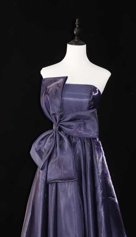 Elegant Strapless A-Line Prom Dresses, Dark Purple Long Formal Dresses ED04491