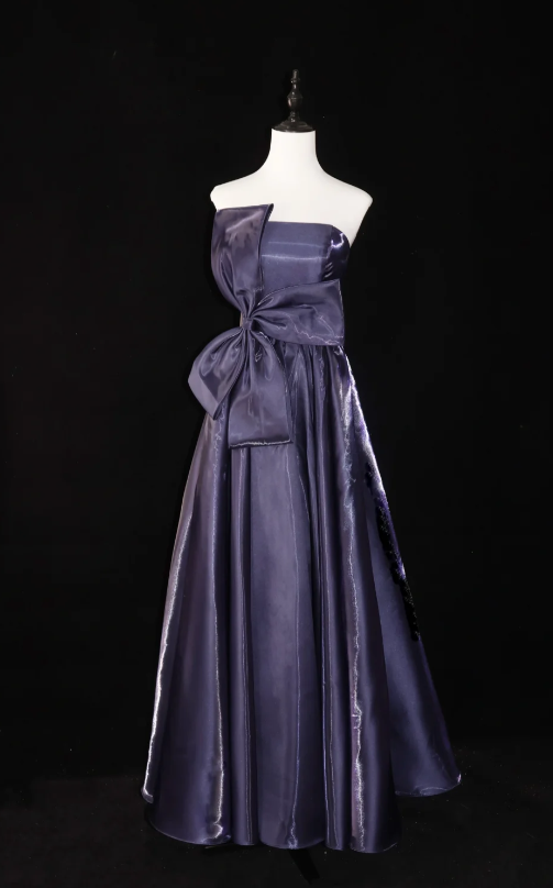 dark purple strapless prom dress Lace-Up Strapless Long Prom Dress with Cut Out Lilac / Small