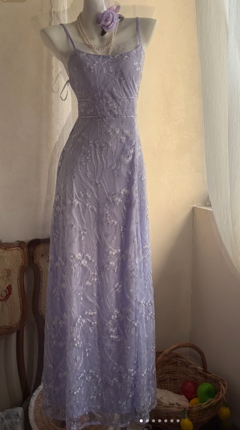 Elegant Spaghetti Strap Sheath Prom Dresses,Lace Purple Long Formal Dresses ED04492