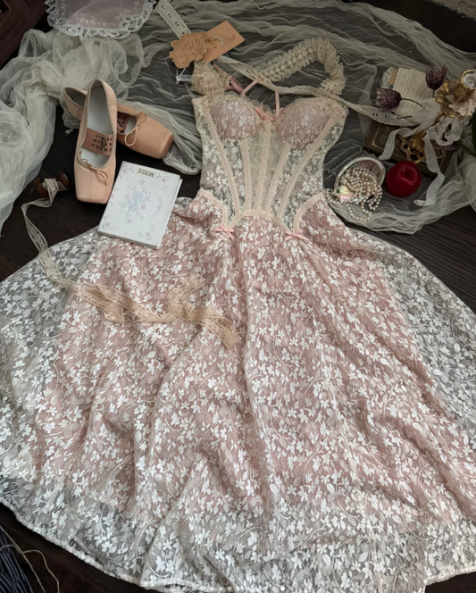 Cute Lace Strap A-Line Birthday Dresses Pink Formal Dresses ED04495