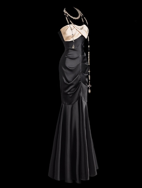 Chic Strapless Mermaid Long Prom Dresses Satin Black Formal Dresses ED04497
