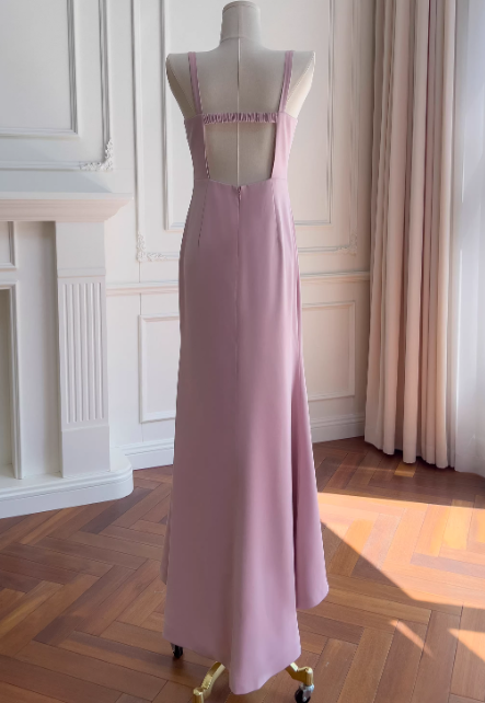 Elegant Square Neck Sheath Wedding Guest Dresses Chiffon Pink Formal Dresses ED04501
