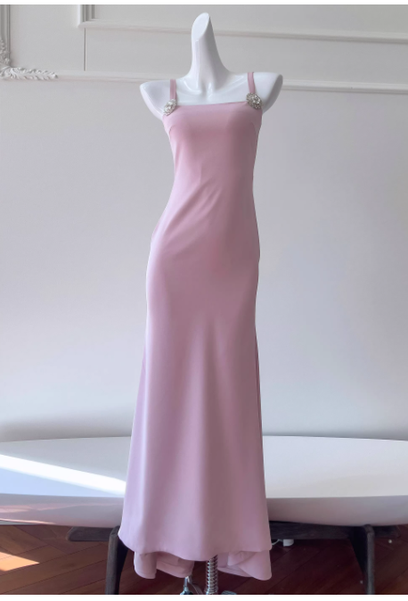 Elegant Square Neck Sheath Wedding Guest Dresses Chiffon Pink Formal Dresses ED04501