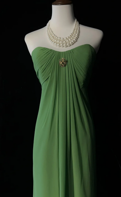 Vintage Strapless Sheath Wedding Guest Dresses Chiffon Green Formal Dresses ED04502