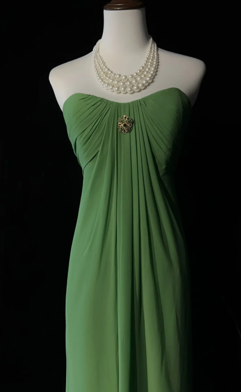 Vintage Strapless Sheath Wedding Guest Dresses Chiffon Green Formal Dresses ED04502