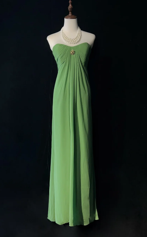 Vintage Strapless Sheath Wedding Guest Dresses Chiffon Green Formal Dresses ED04502