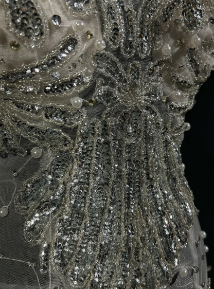 Vintage Spaghetti Strap Mermaid Long Prom Dresses Chiffon Beaded Grey Formal Dresses ED04503