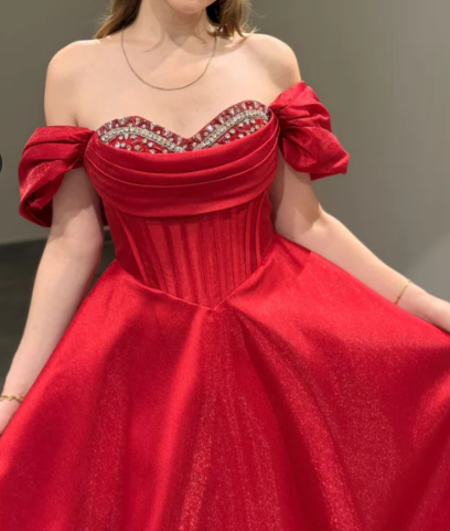 Glam Off-Shoulder A-Line Long Prom Dresses Satin Navy Blue Evening Dresses ED04504