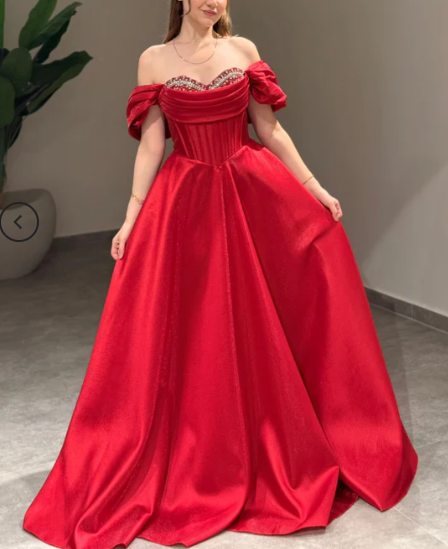 Glam Off-Shoulder A-Line Long Prom Dresses Satin Navy Blue Evening Dresses ED04504