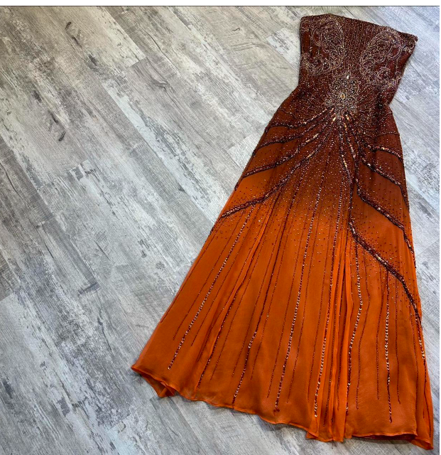 Vintage Strapless Sheath Long Prom Dresses Beaded Chiffon Evening Dresses ED04508