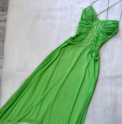 Glitter Spaghetti Strap A-Line Long Prom Dresses Chiffon Green Formal Dresses ED04509