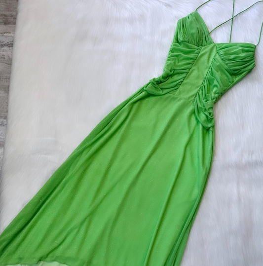 Glitter Spaghetti Strap A-Line Long Prom Dresses Chiffon Green Formal Dresses ED04509