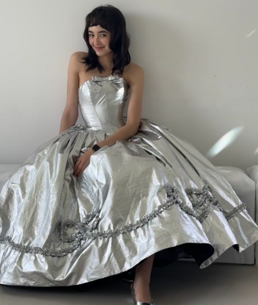 Elegant Strapless Ball Gown Silver Long Prom Dresses Silver Formal Dresses ED04511