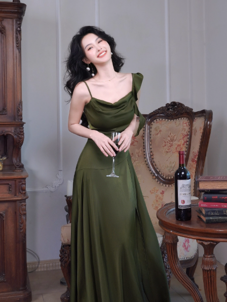Chic Sheath Dark Green Long Prom Dresses, Dark Green Formal Dresses ED04517