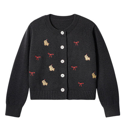 Strickjacke mit Hundestickerei im Lazy-Style ED0451