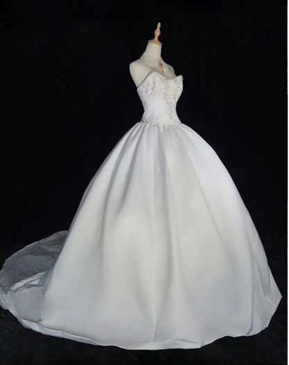Vintage Sweetheart Neck Ball Gown Sleeveless Long Wedding Dresses, Beaded White Bridal Gowns ED04523