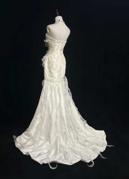 Elegant Sweetheart Mermaid Sleeveless Long Wedding Dresses Beaded White Bridal Gowns ED04524
