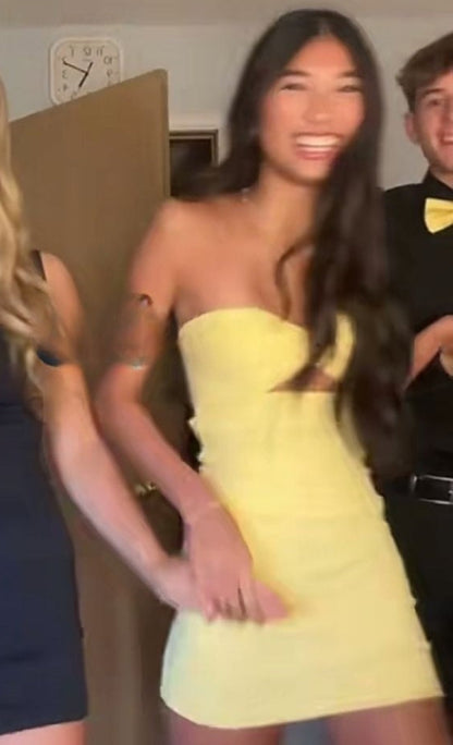 Chic Strapless Tight Short Prom Dresses Yellow Homecoming Dresses Cute Birthday Dresses ED04540