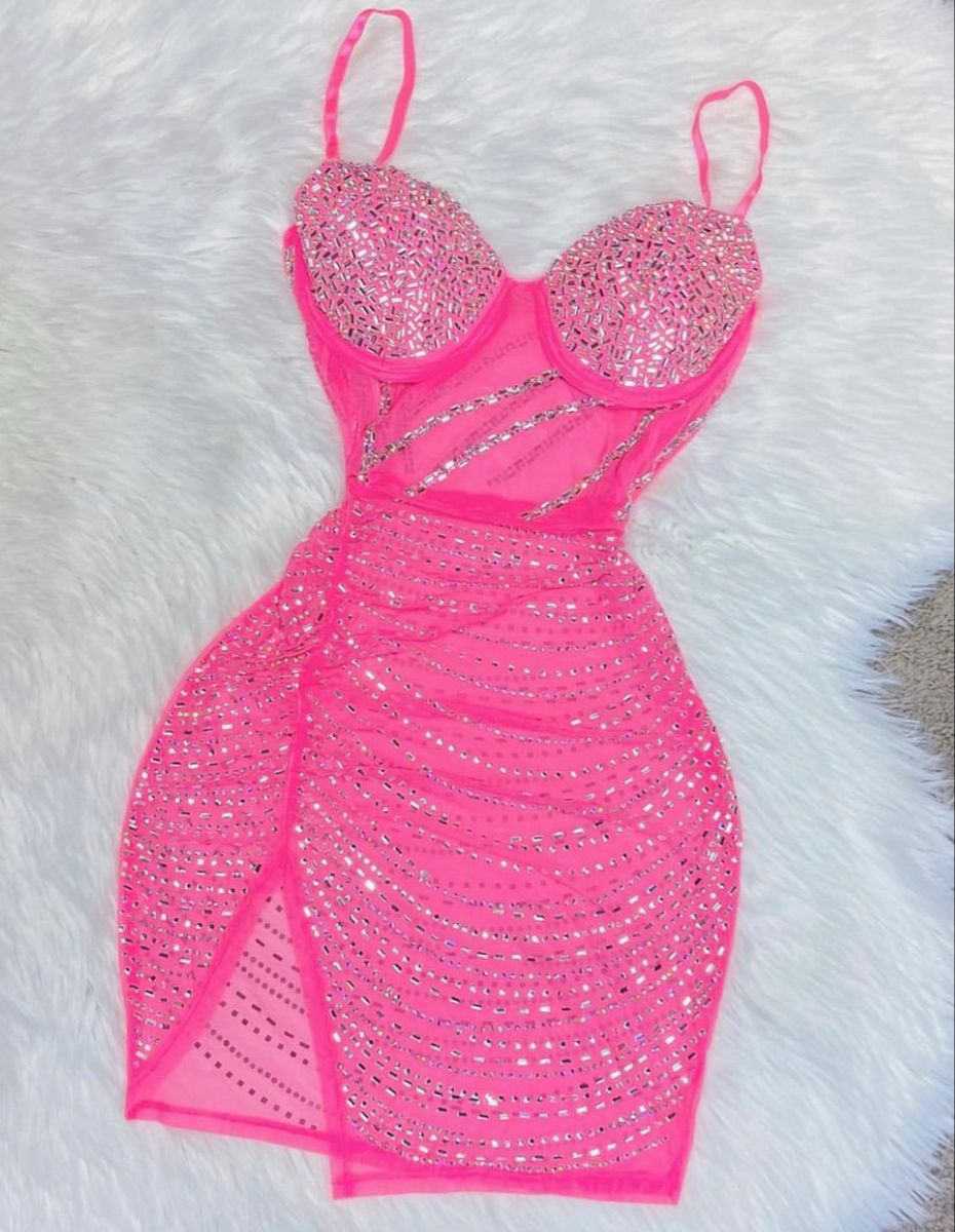 Glam Spaghetti Straps Tight Short Prom Dresses Chiffon Pink Homecoming Dresses ED04543