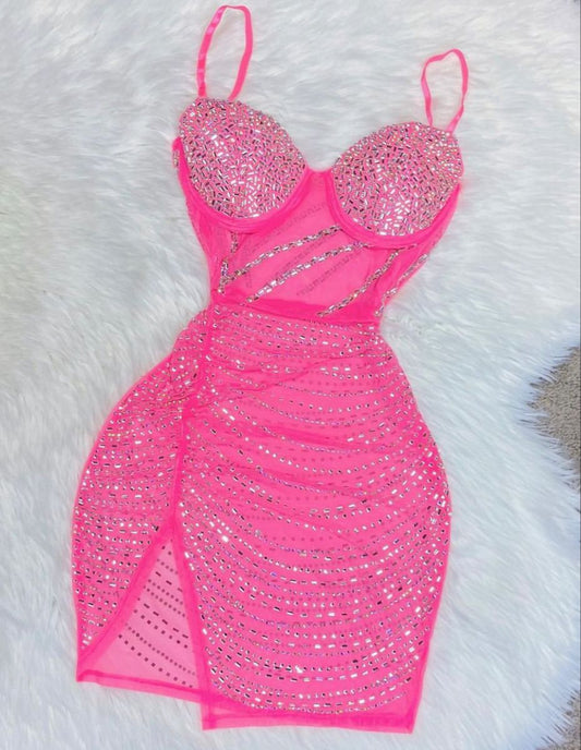 Glam Spaghetti Straps Tight Short Prom Dresses Chiffon Pink Homecoming Dresses ED04543