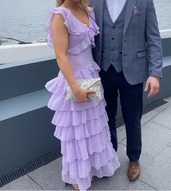 Elegant V-neck Sheath Long  Prom Dresses Chiffon Purple Wedding Guest Dresses ED04547