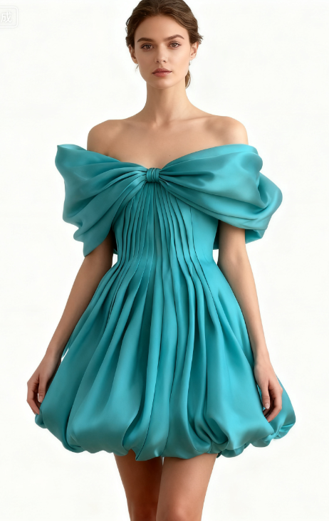 Fairy Strapless A-Line Short Prom Dresses Satin Turquoise Homecoming Dresses ED04549