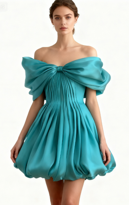 Fairy Strapless A-Line Short Prom Dresses Satin Turquoise Homecoming Dresses ED04549