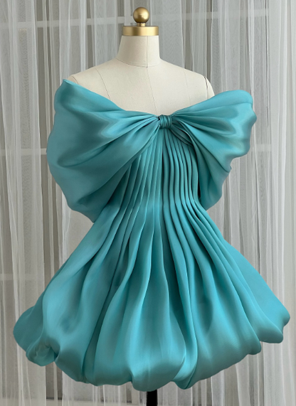 Fairy Strapless A-Line Short Prom Dresses Satin Turquoise Homecoming Dresses ED04549