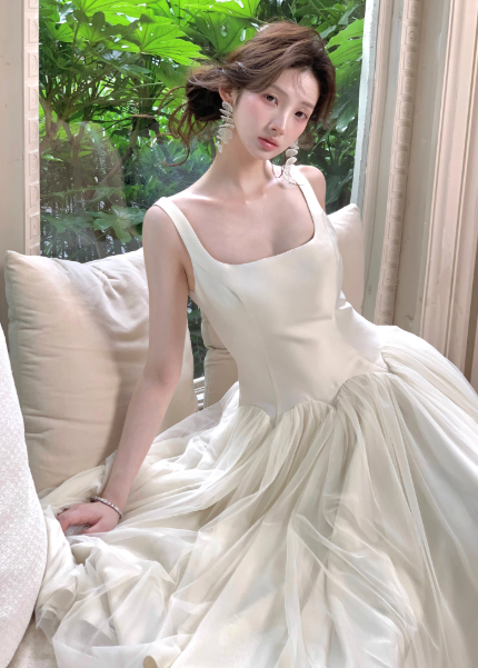 Fairy Suqare Neck A-Line Formal Dresses White Birthday Dresses ED04550