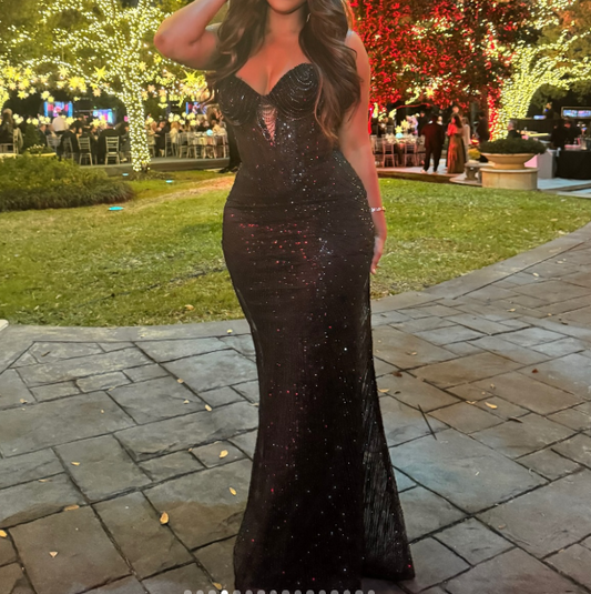 Elegant Sweetheart Mermaid Long Prom Dresses Beaded Tulle Black Evening Gowns ED04565