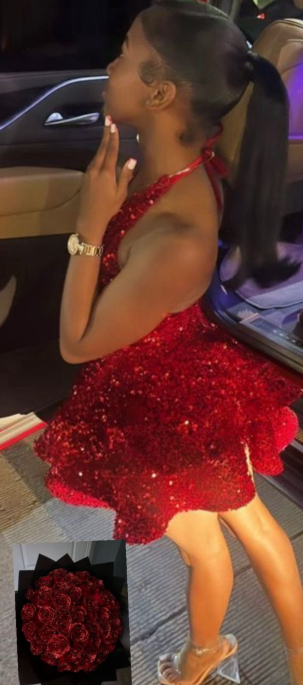 Sexy Halter A-Line Homecoming Dresses Burgundy Birthday Dresses Sequined Short Prom Dresses ED04572