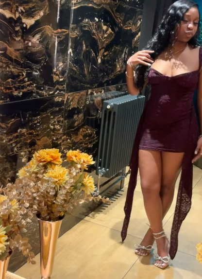 Glam Spaghetti Strap Tight Homecoming Dresses Grape Birthday Dresses Chiffon Short Prom Dresses ED04573