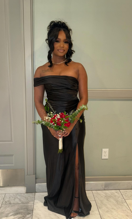 Elegant One Shoulder Sheath Long Prom Dresses Black Guest Dresses Satin Black Formal Dress with Slit ED04576