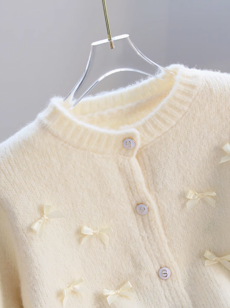 Short French Chanel Style Bow Round Neck Knitted Cardigan  ED0457