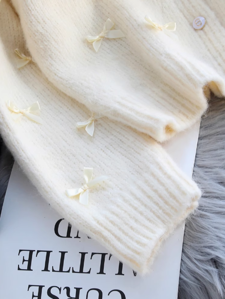 Short French Chanel Style Bow Round Neck Knitted Cardigan  ED0457