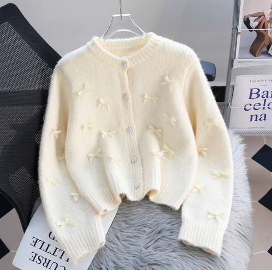 Short French Chanel Style Bow Round Neck Knitted Cardigan  ED0457