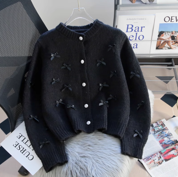 Short French Chanel Style Bow Round Neck Knitted Cardigan  ED0457