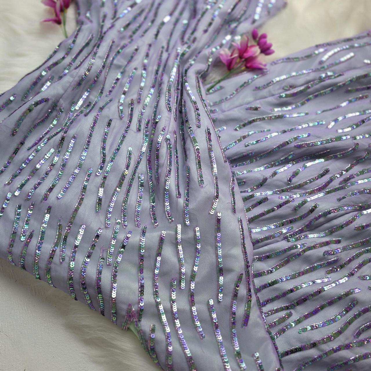 Fairy Sheath Purple Formal Dresses V-neck Prom Dresses Chiffon Sequins Open Back Evening Gowns ED04589