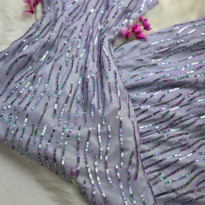 Fairy Sheath Purple Formal Dresses V-neck Prom Dresses Chiffon Sequins Open Back Evening Gowns ED04589