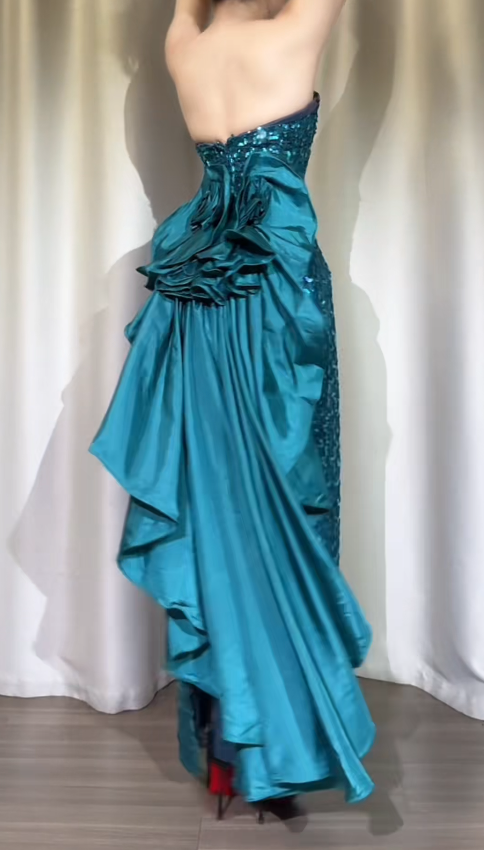 Elegant Sheath Jade Formal Dresses Strapless Long Prom Dresses Sequined Backless Evening Gowns ED04590