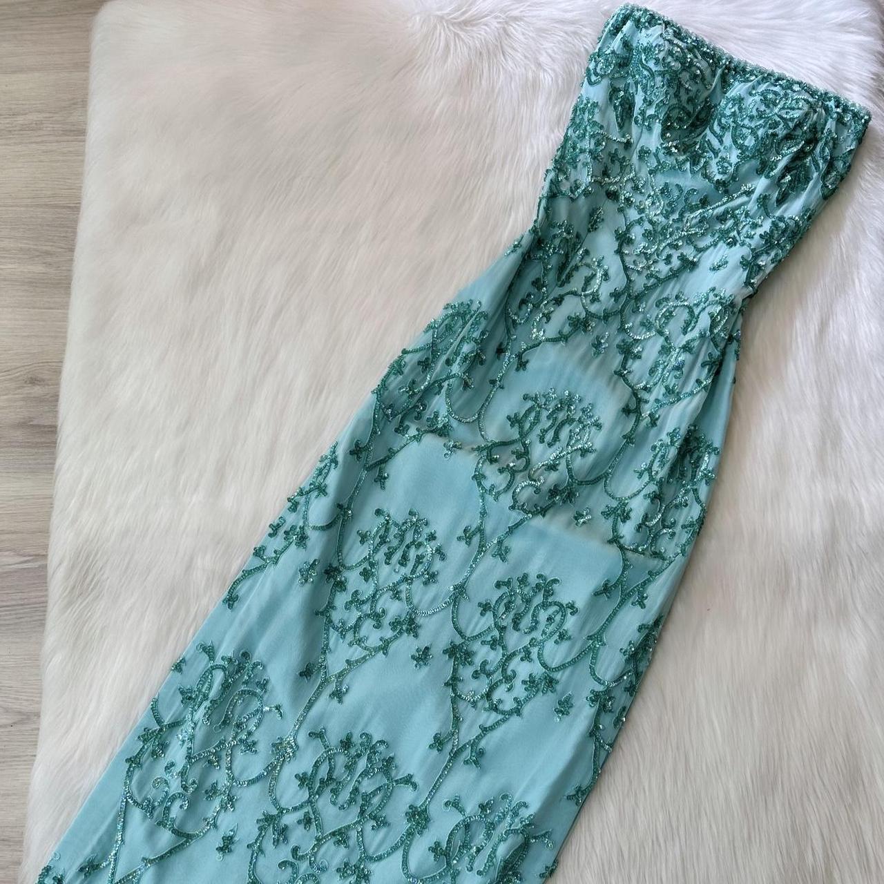 Vintage Strapless Sheath Long Prom Dresses , Chiffon Sequins Blue Formal Dresses ED04595