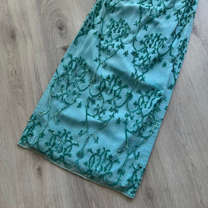Vintage Strapless Sheath Long Prom Dresses , Chiffon Sequins Blue Formal Dresses ED04595
