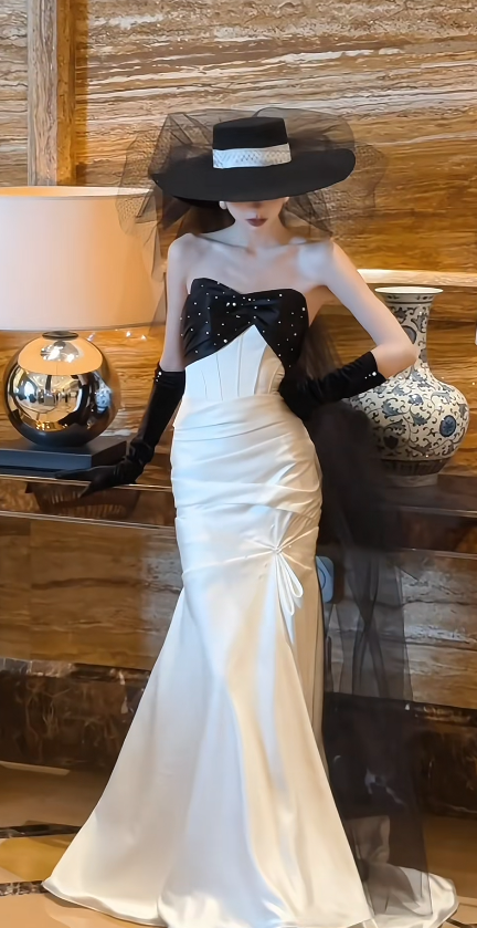 Glam Strapless Mermaid Long Prom Dresses , White Evening Dresses ED04598